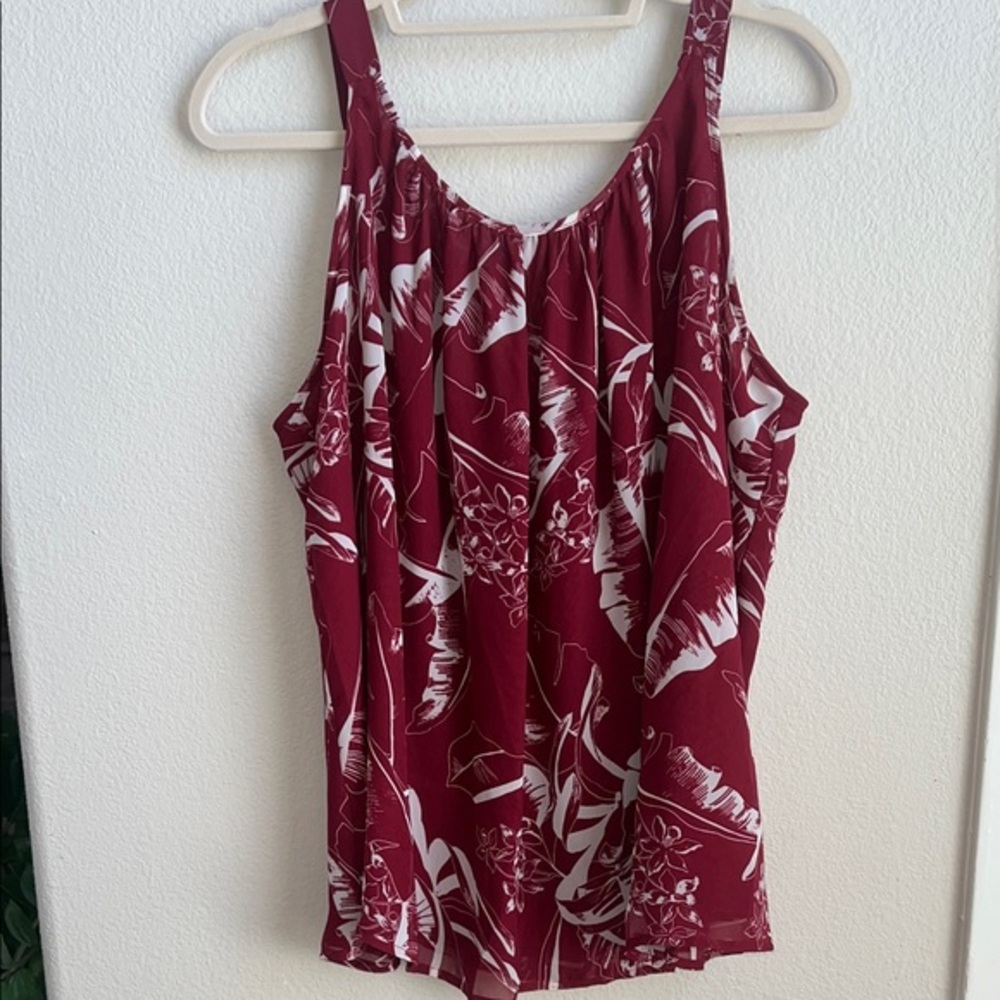 Lane Bryant Burgundy and White Floral Tank Top